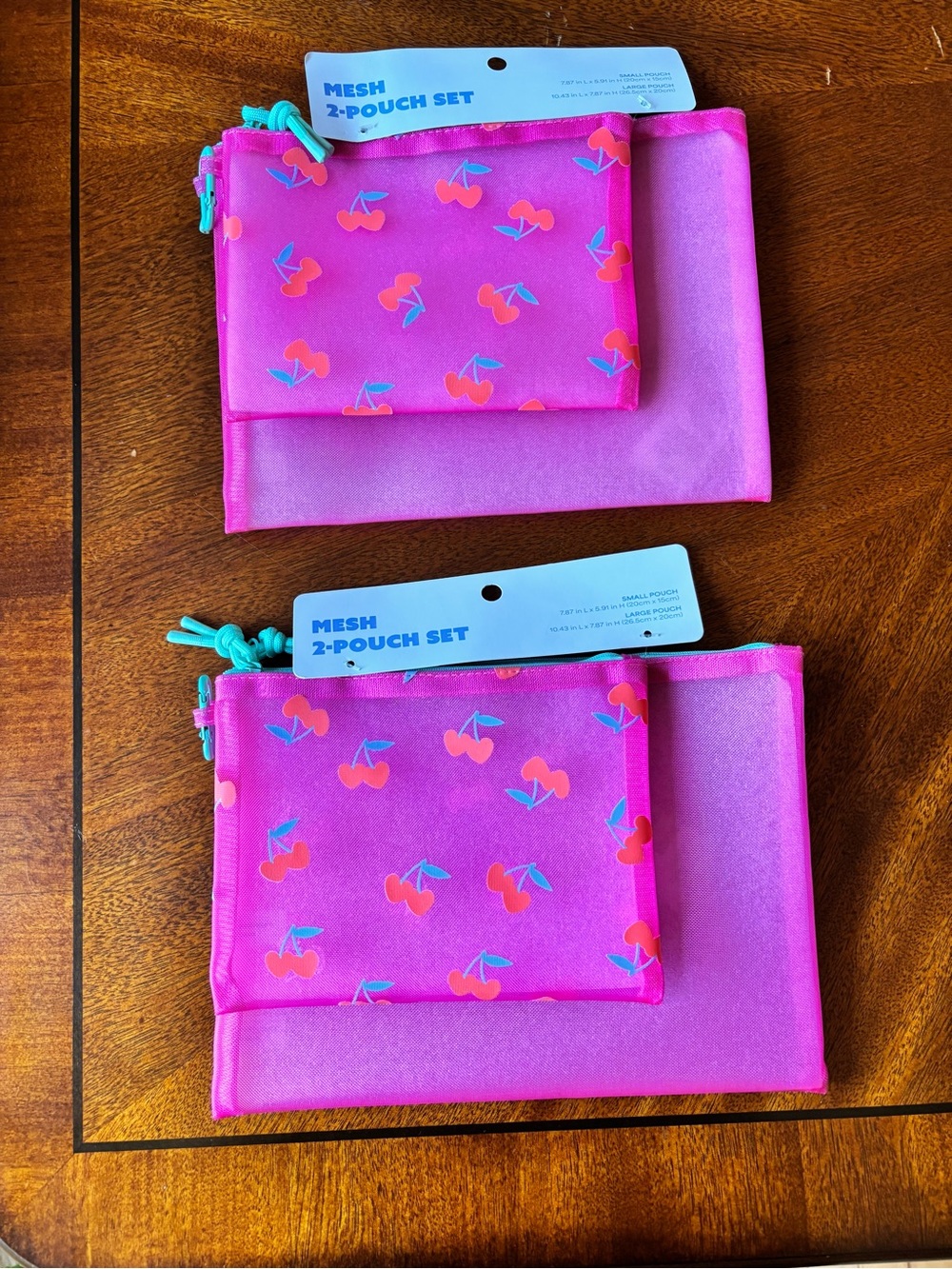 Pink Cherry Mesh 2-Pouch Set - Kids Accessories